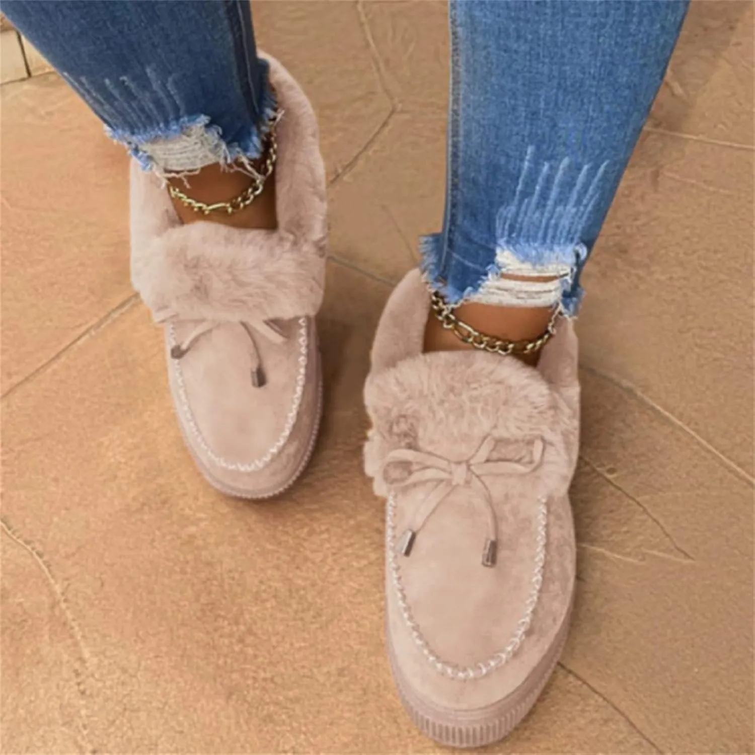 Ankle Boots For Women Comfy Snow Boots Winter Warm Slip On Outdoor Fur Lined Comfortable Fashion Casual Loafers Shoes