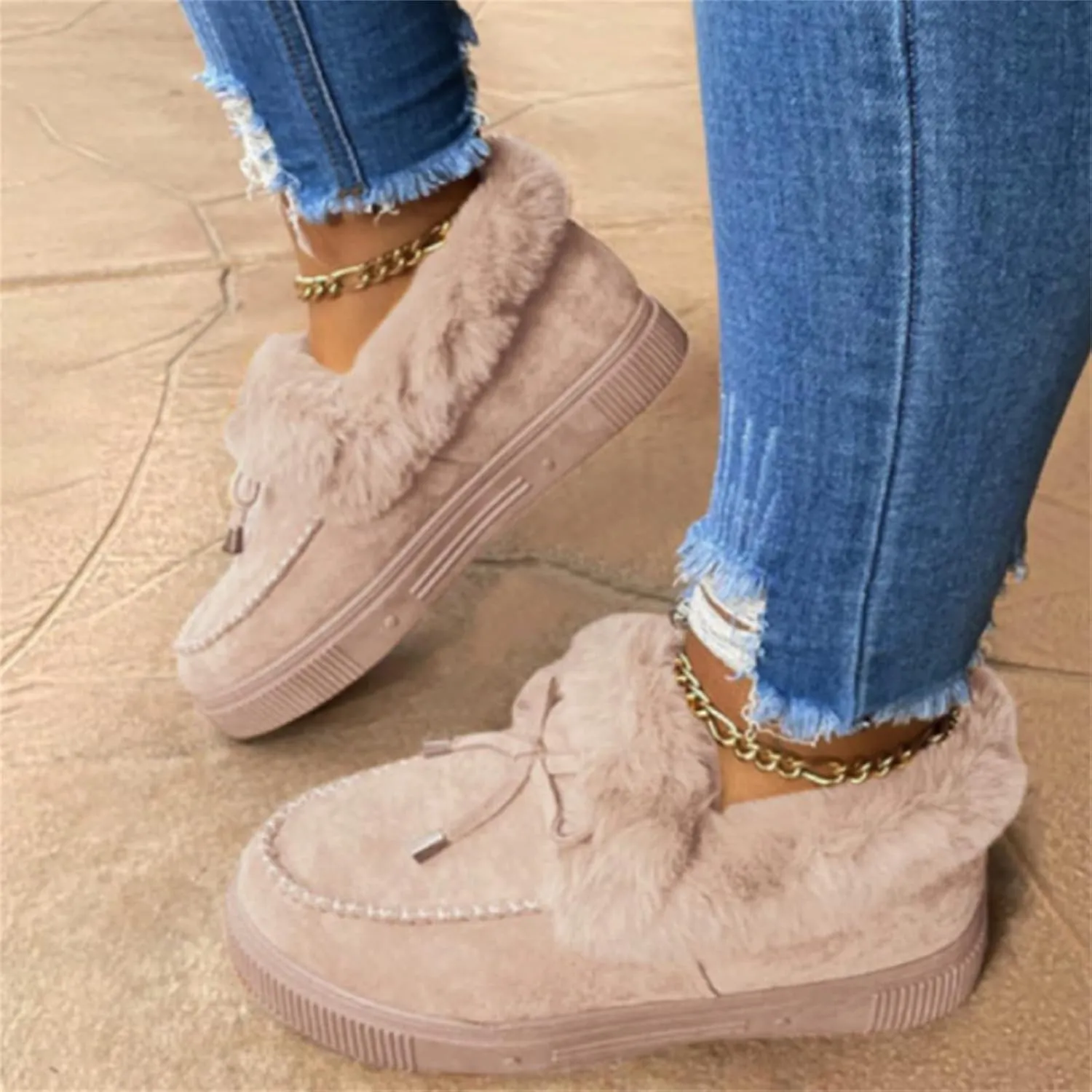 Ankle Boots For Women Comfy Snow Boots Winter Warm Slip On Outdoor Fur Lined Comfortable Fashion Casual Loafers Shoes