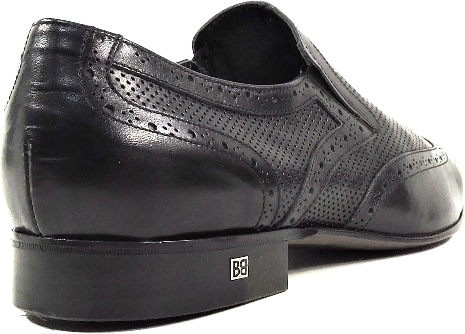 Baldinini Men's Black Leather Perforated Wingtip Slip-On Loafers, Italian Dress Shoes