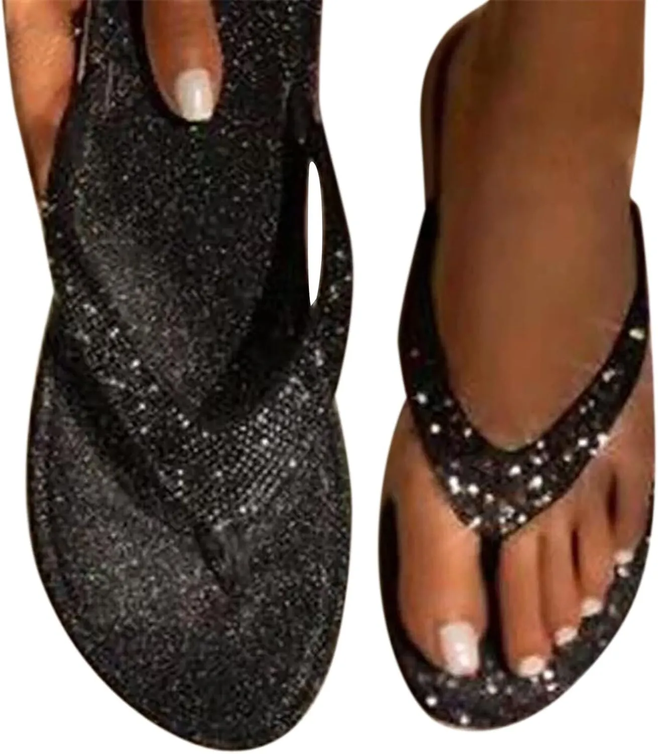 Beach Slippers for Women Summer Fancy Style Flip Flops Rhinestone Open Toe Slippers Bling-Bling Flat Slides