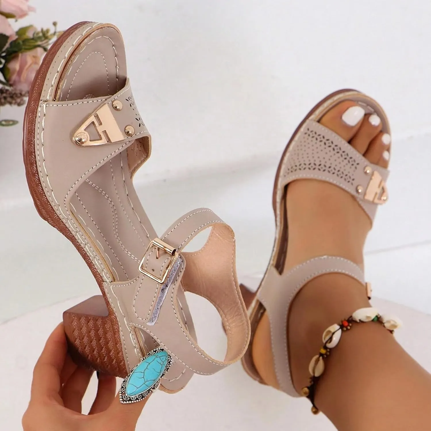 Block Sandals for Women Open Peep Toe Comfortable Low Classic Heel Strappy Wide Sandal Summer Breathable Ladies Chunky Classic Heel Dressy Slingback Mules Comfy Shoes for Wedding Party Daily Wear