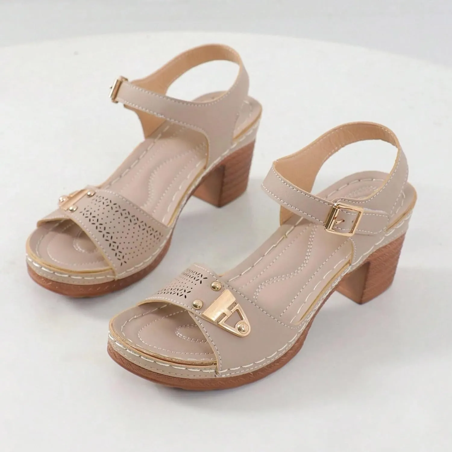 Block Sandals for Women Open Peep Toe Comfortable Low Classic Heel Strappy Wide Sandal Summer Breathable Ladies Chunky Classic Heel Dressy Slingback Mules Comfy Shoes for Wedding Party Daily Wear