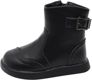 Boys Girls High Top Ankle Boots Waterroof PU Leather Non Slip Buckle Texture Soft Outdoor Hiking Walking Boot