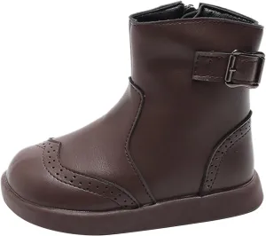 Boys Girls High Top Ankle Boots Waterroof PU Leather Non Slip Buckle Texture Soft Outdoor Hiking Walking Boot