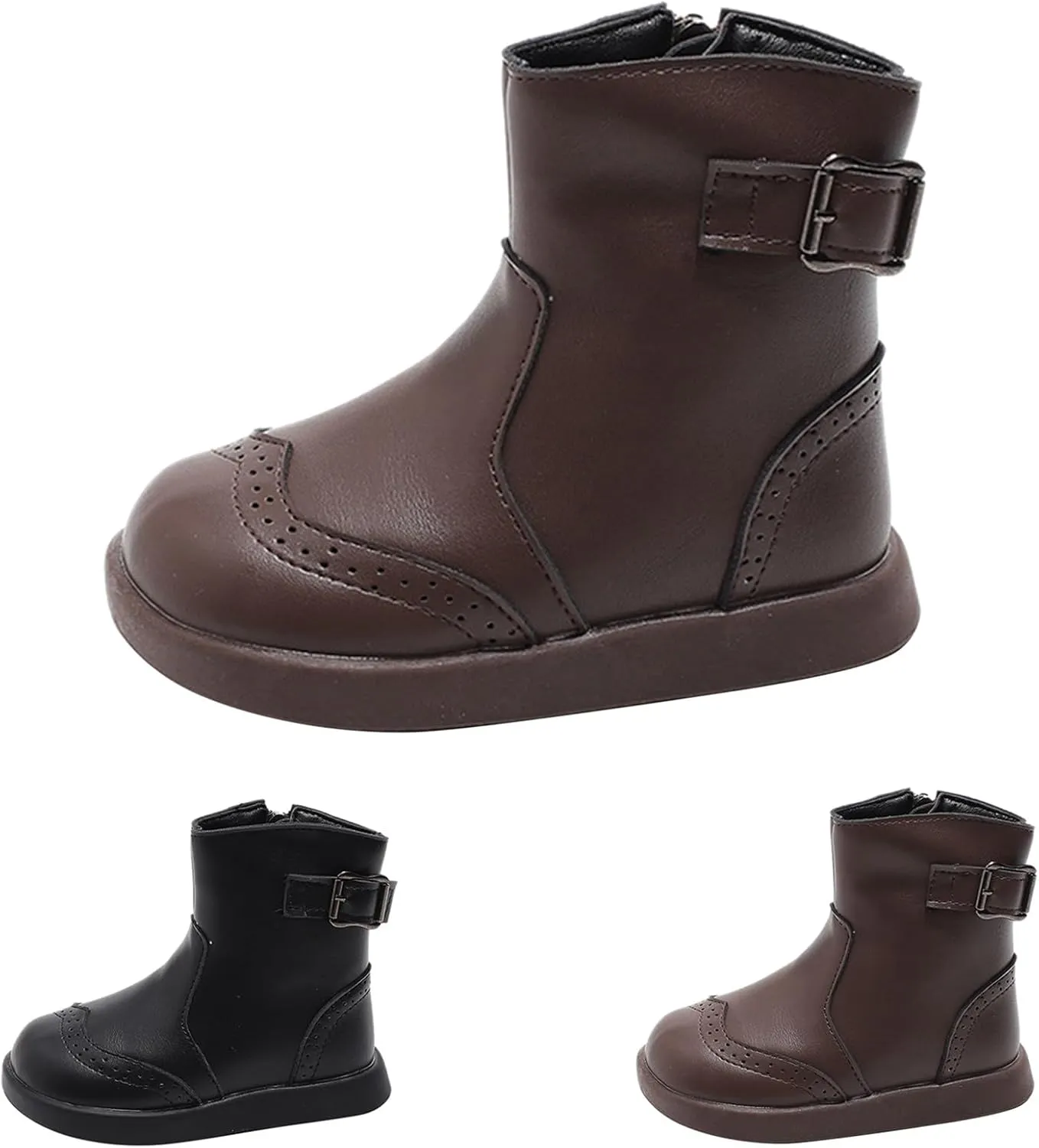 Boys Girls High Top Ankle Boots Waterroof PU Leather Non Slip Buckle Texture Soft Outdoor Hiking Walking Boot
