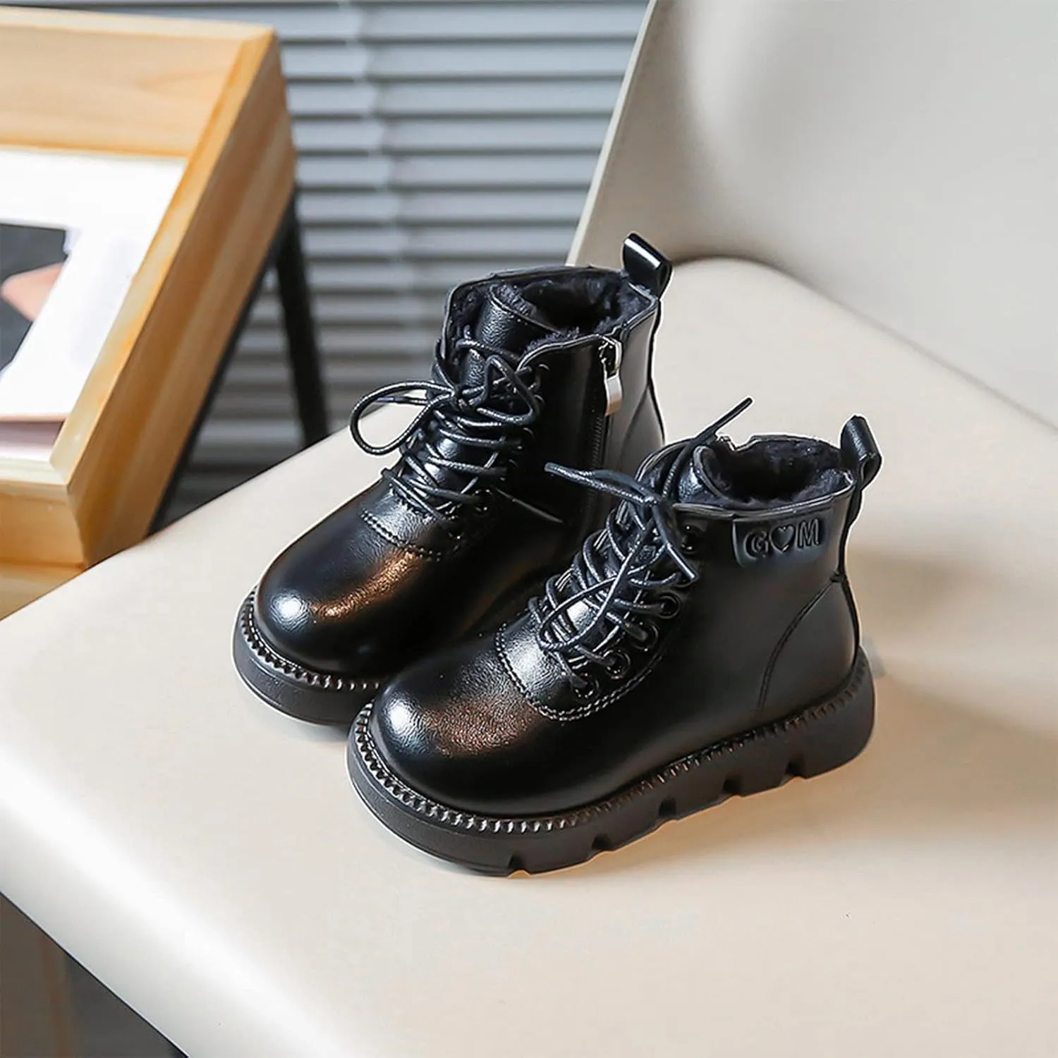 Boys Girls Lace-Up Casual Outdoor Hiking Ankle Boots Water Proof Side Zipper Winter Warm Fleece Toddler Girl Shies
