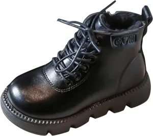 Boys Girls Lace-Up Casual Outdoor Hiking Ankle Boots Water Proof Side Zipper Winter Warm Fleece Toddler Girl Shies