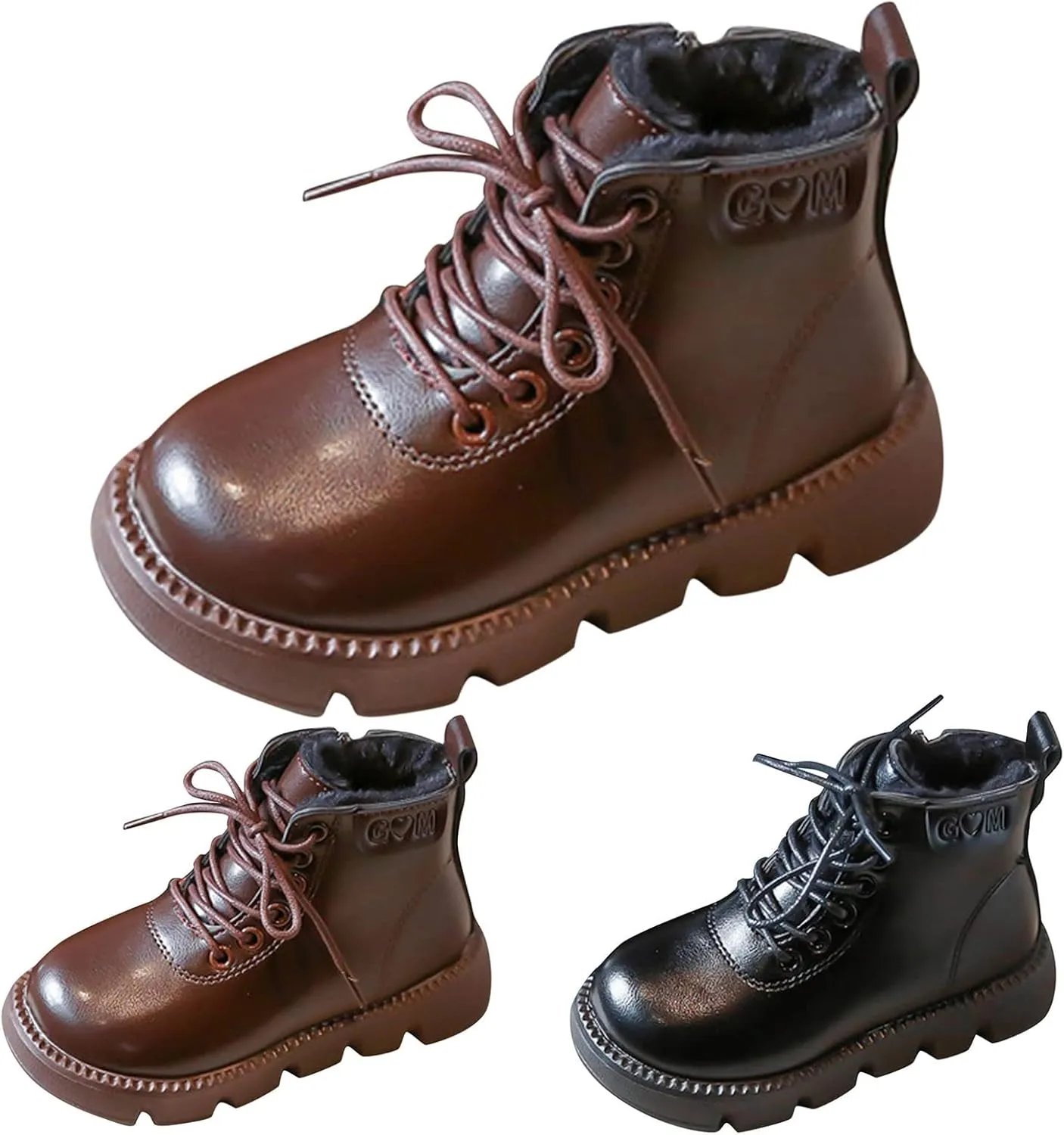 Boys Girls Lace-Up Casual Outdoor Hiking Ankle Boots Water Proof Side Zipper Winter Warm Fleece Toddler Girl Shies