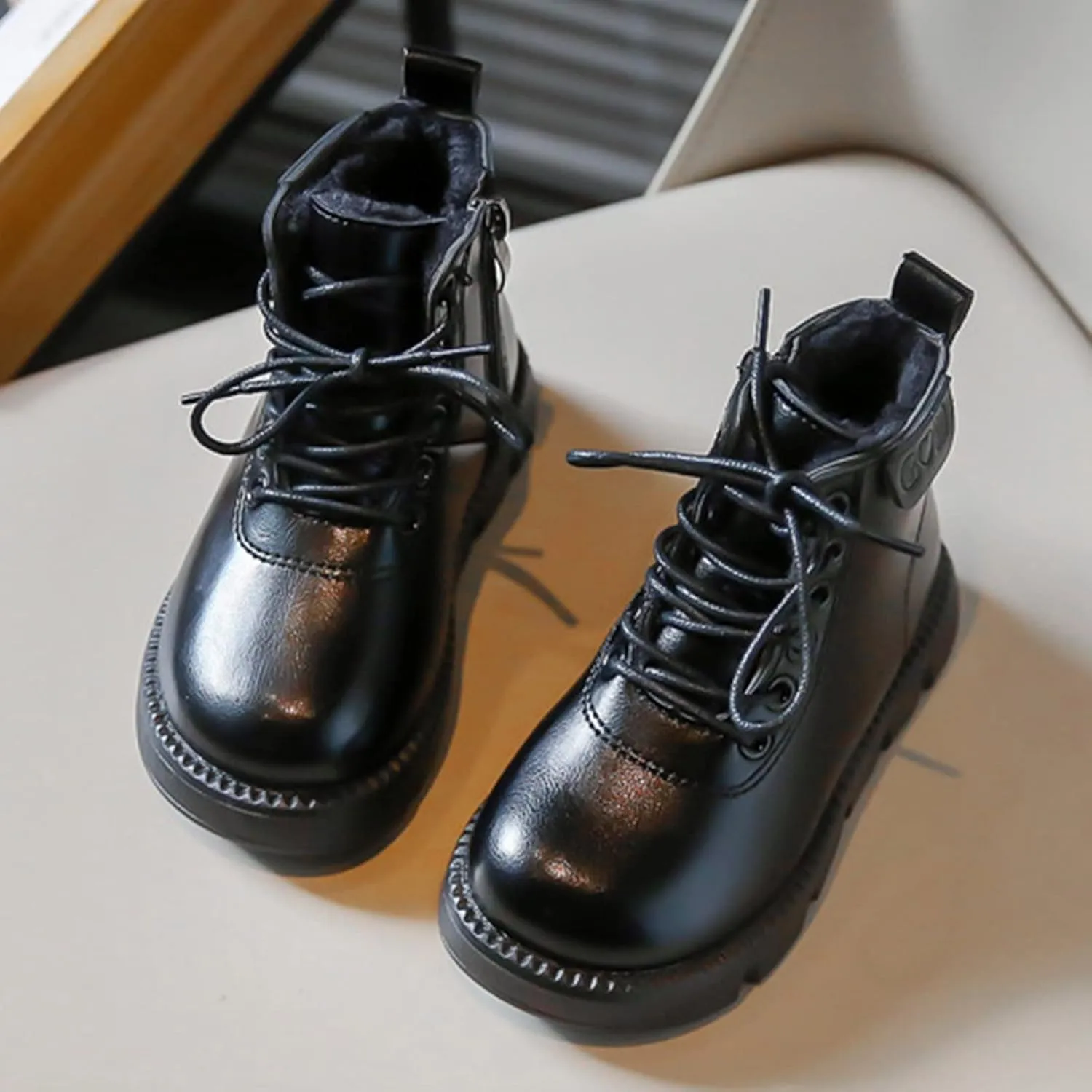 Boys Girls Lace-Up Casual Outdoor Hiking Ankle Boots Water Proof Side Zipper Winter Warm Fleece Toddler Girl Shies