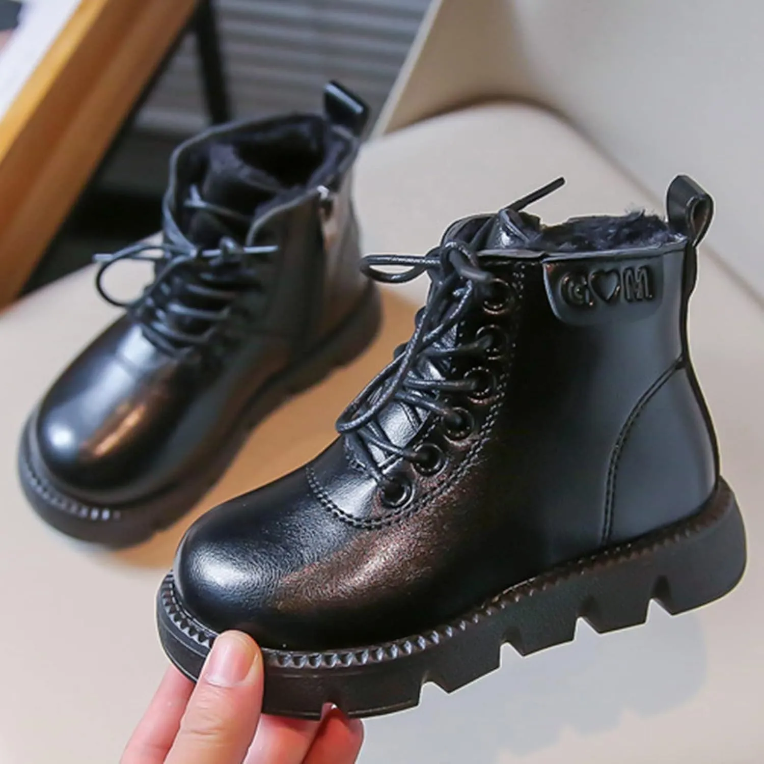 Boys Girls Lace-Up Casual Outdoor Hiking Ankle Boots Water Proof Side Zipper Winter Warm Fleece Toddler Girl Shies