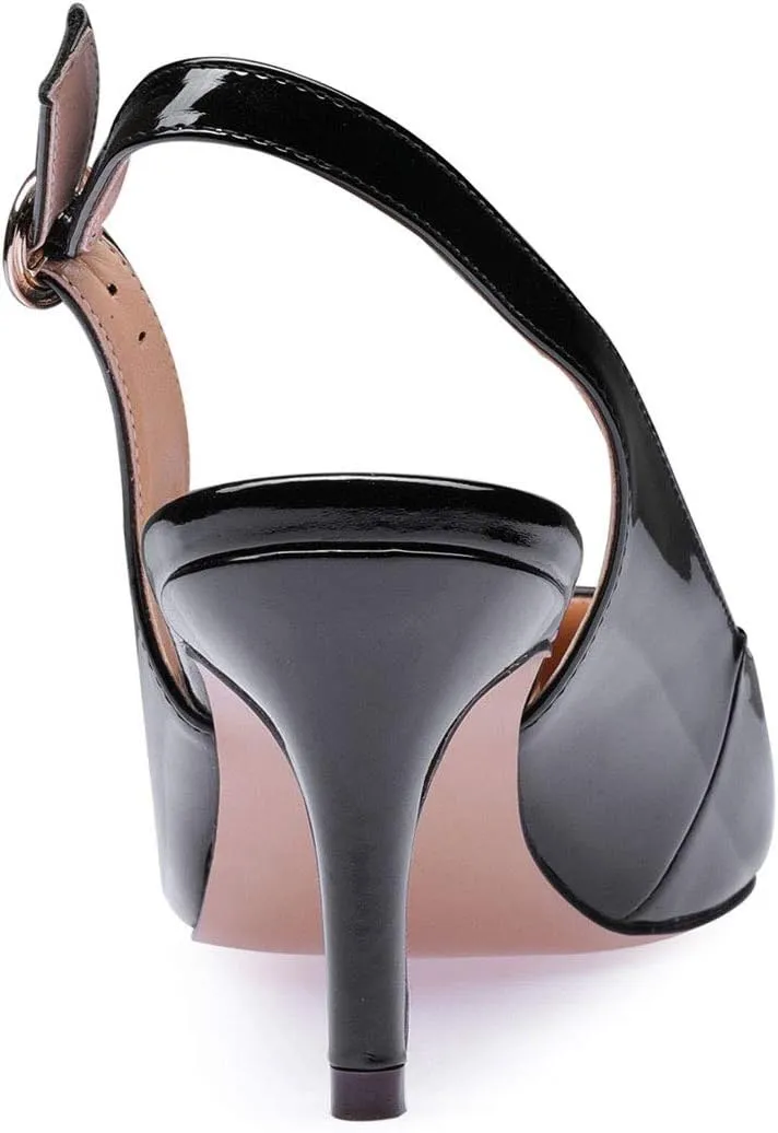 Castamere Womens Slingback Kitten Heels Ankle Strap Pumps Pointed Toe Sandals with Buckle 6.5CM Heels