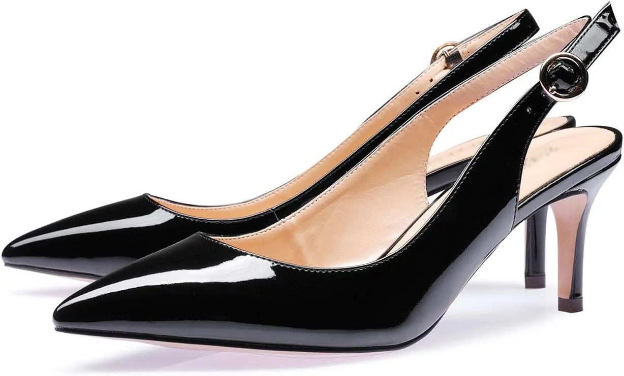 Castamere Womens Slingback Kitten Heels Ankle Strap Pumps Pointed Toe Sandals with Buckle 6.5CM Heels