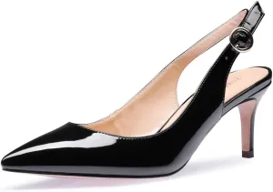 Castamere Womens Slingback Kitten Heels Ankle Strap Pumps Pointed Toe Sandals with Buckle 6.5CM Heels