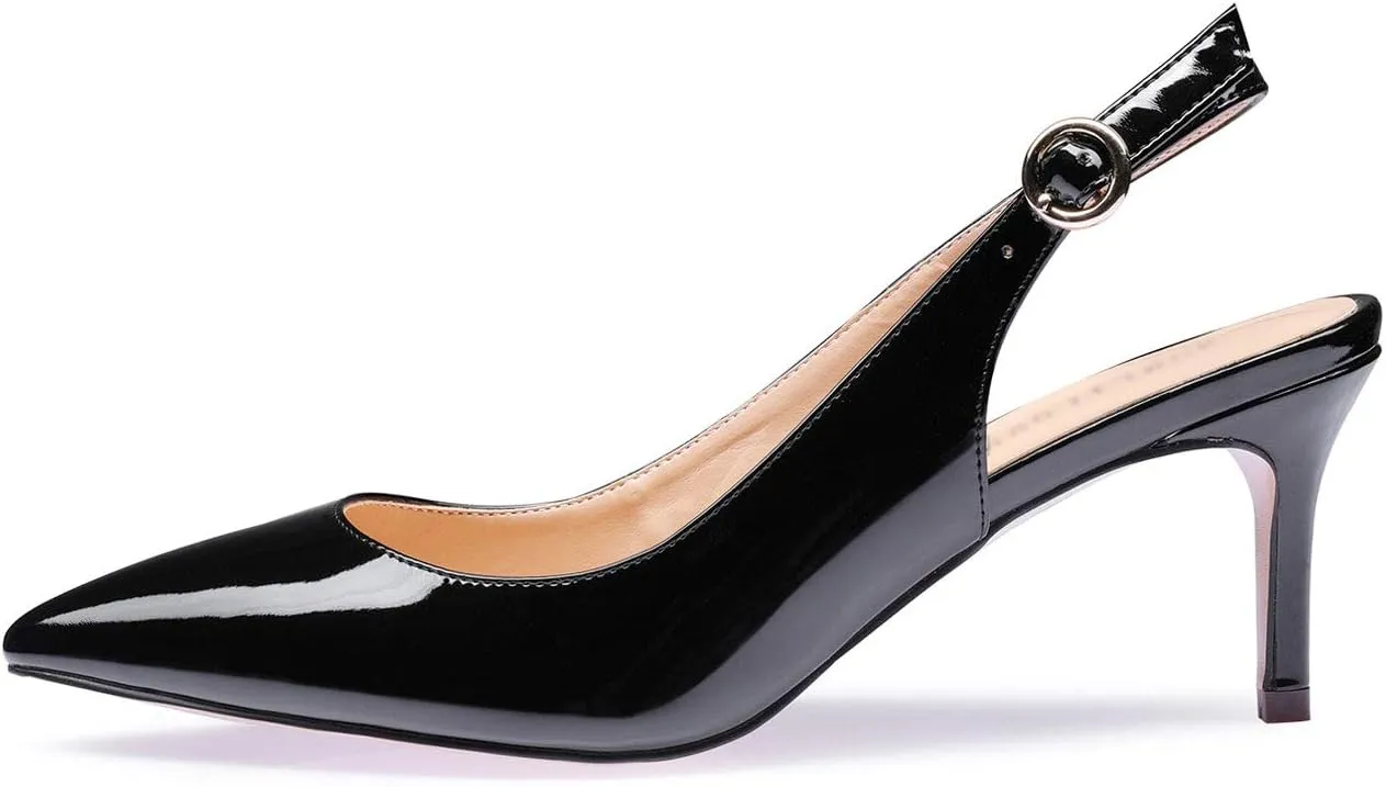 Castamere Womens Slingback Kitten Heels Ankle Strap Pumps Pointed Toe Sandals with Buckle 6.5CM Heels