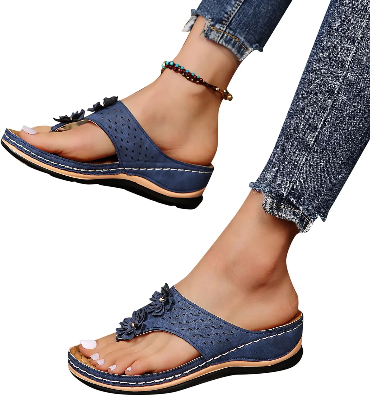Cathalem Sandals For Women With Arch Support Wedge Sandals Close Toe Sandals Breathable Hollow Out Loaf Sandals Shoes