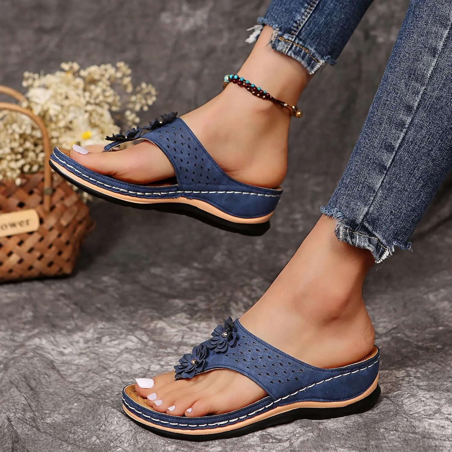 Cathalem Sandals For Women With Arch Support Wedge Sandals Close Toe Sandals Breathable Hollow Out Loaf Sandals Shoes