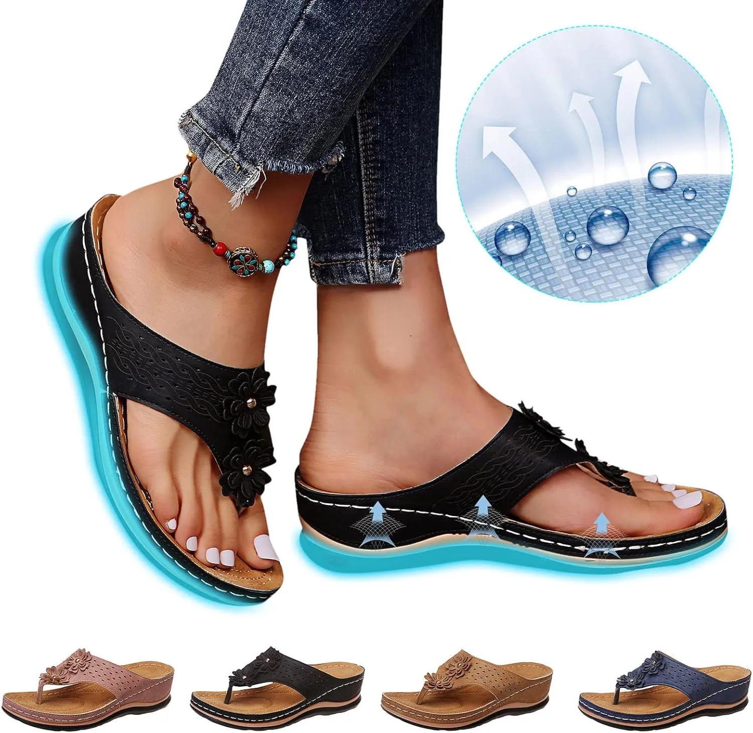 Cathalem Sandals For Women With Arch Support Wedge Sandals Close Toe Sandals Breathable Hollow Out Loaf Sandals Shoes