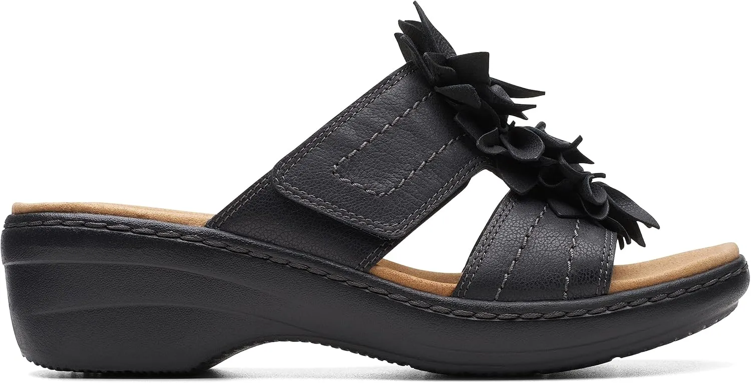 Clarks Women's Merliah Raelyn Slide Sandal, Black Leather, 8.5