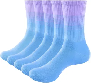 Colorful Everyday Casual Crew Socks for Women, Sweat Wicking Cushioned Gym Running Training Athletic Socks, 5 Pairs