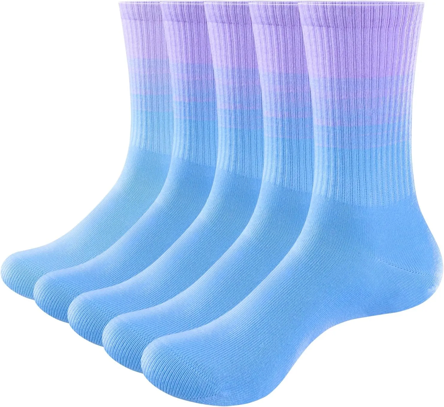 Colorful Everyday Casual Crew Socks for Women, Sweat Wicking Cushioned Gym Running Training Athletic Socks, 5 Pairs