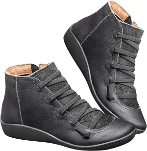 Ctreela Arch Supports Shoes Outdoor Hiking Lace up Ankle Boots Comfort Flat Heel Walking Booties Orthopedic Shoes for Women