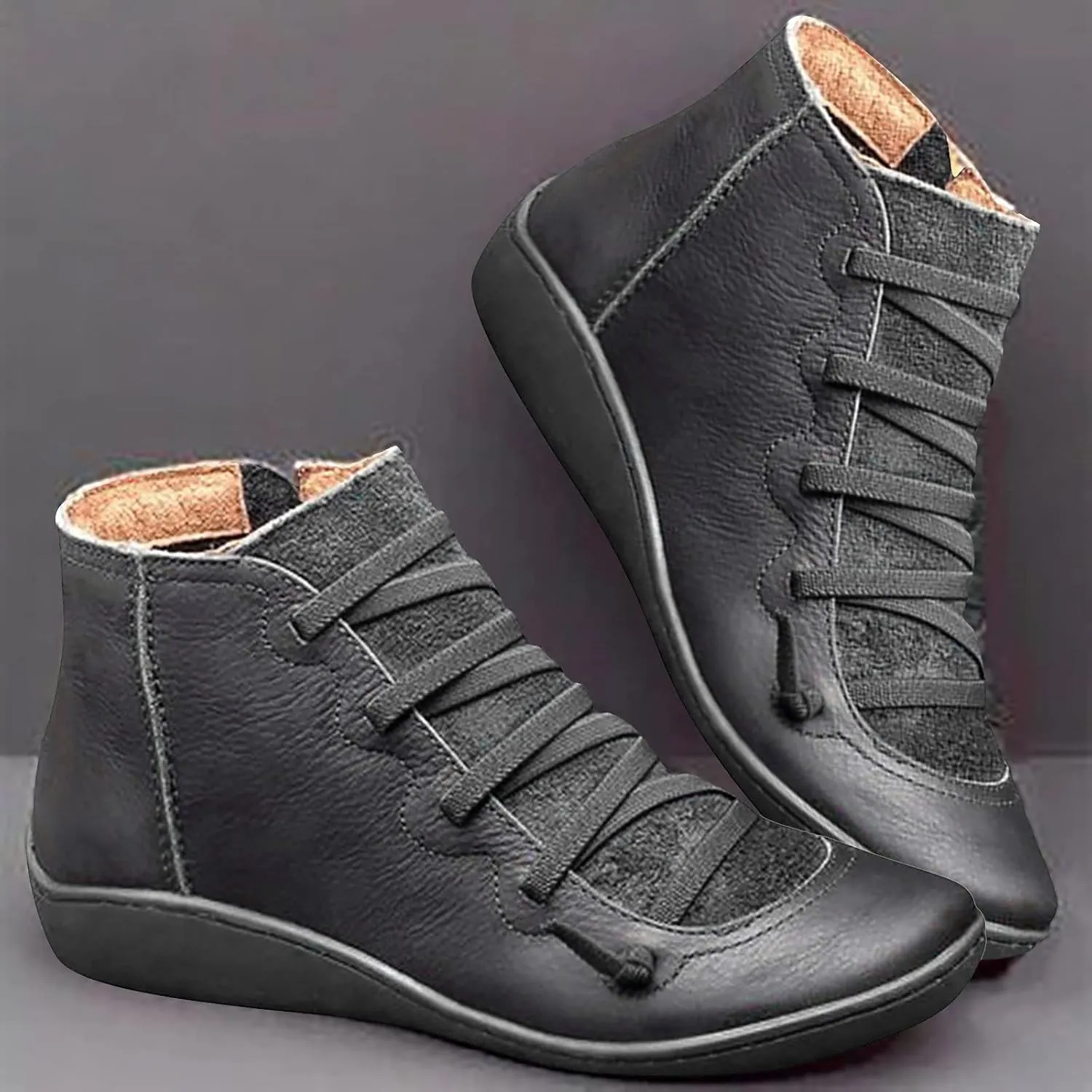 Ctreela Arch Supports Shoes Outdoor Hiking Lace up Ankle Boots Comfort Flat Heel Walking Booties Orthopedic Shoes for Women