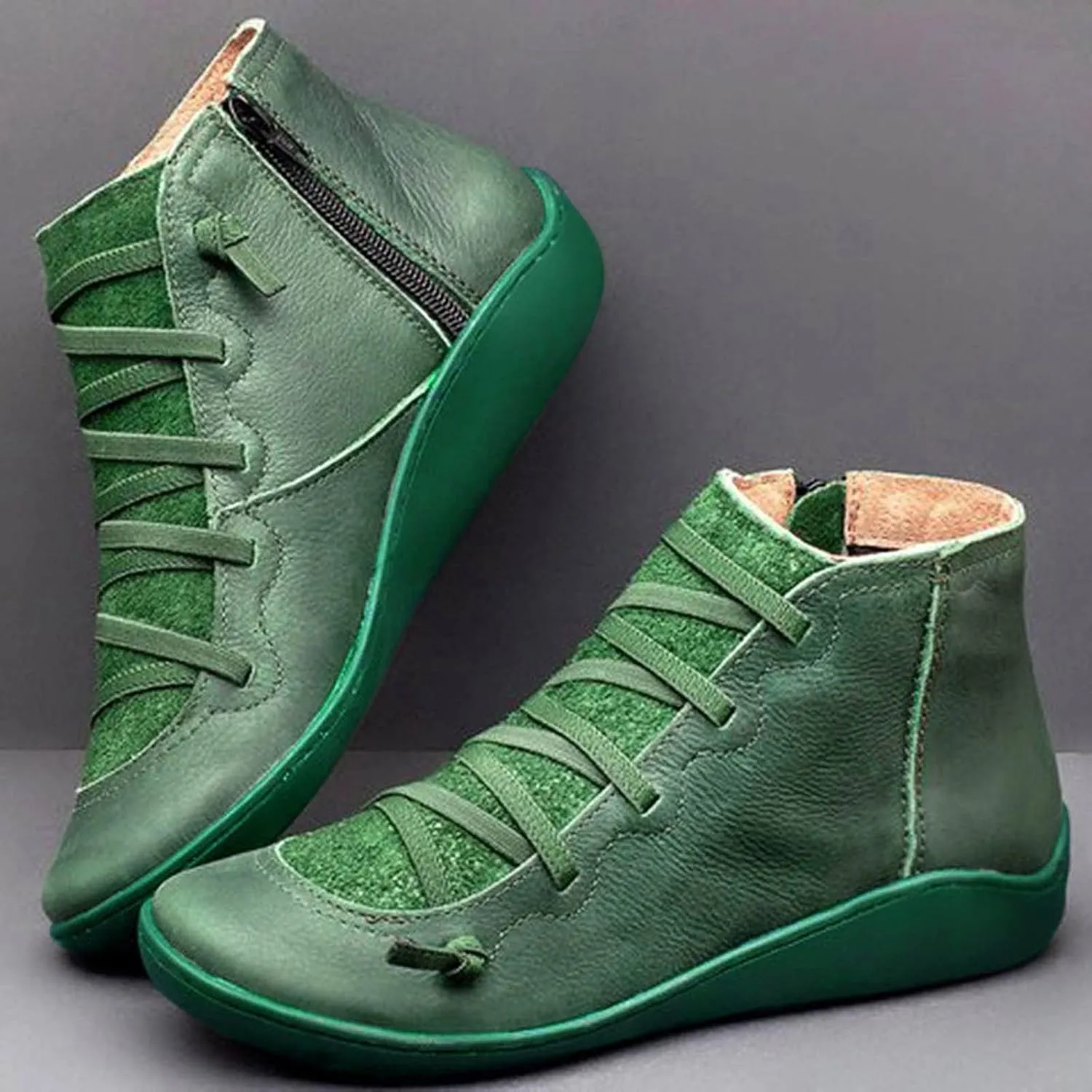 Ctreela Arch Supports Shoes Outdoor Hiking Lace up Ankle Boots Comfort Flat Heel Walking Booties Orthopedic Shoes for Women