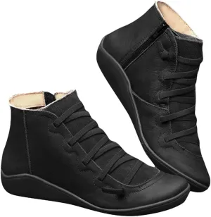 Ctreela Arch Supports Shoes Outdoor Hiking Lace up Ankle Boots Comfort Flat Heel Walking Booties Orthopedic Shoes for Women