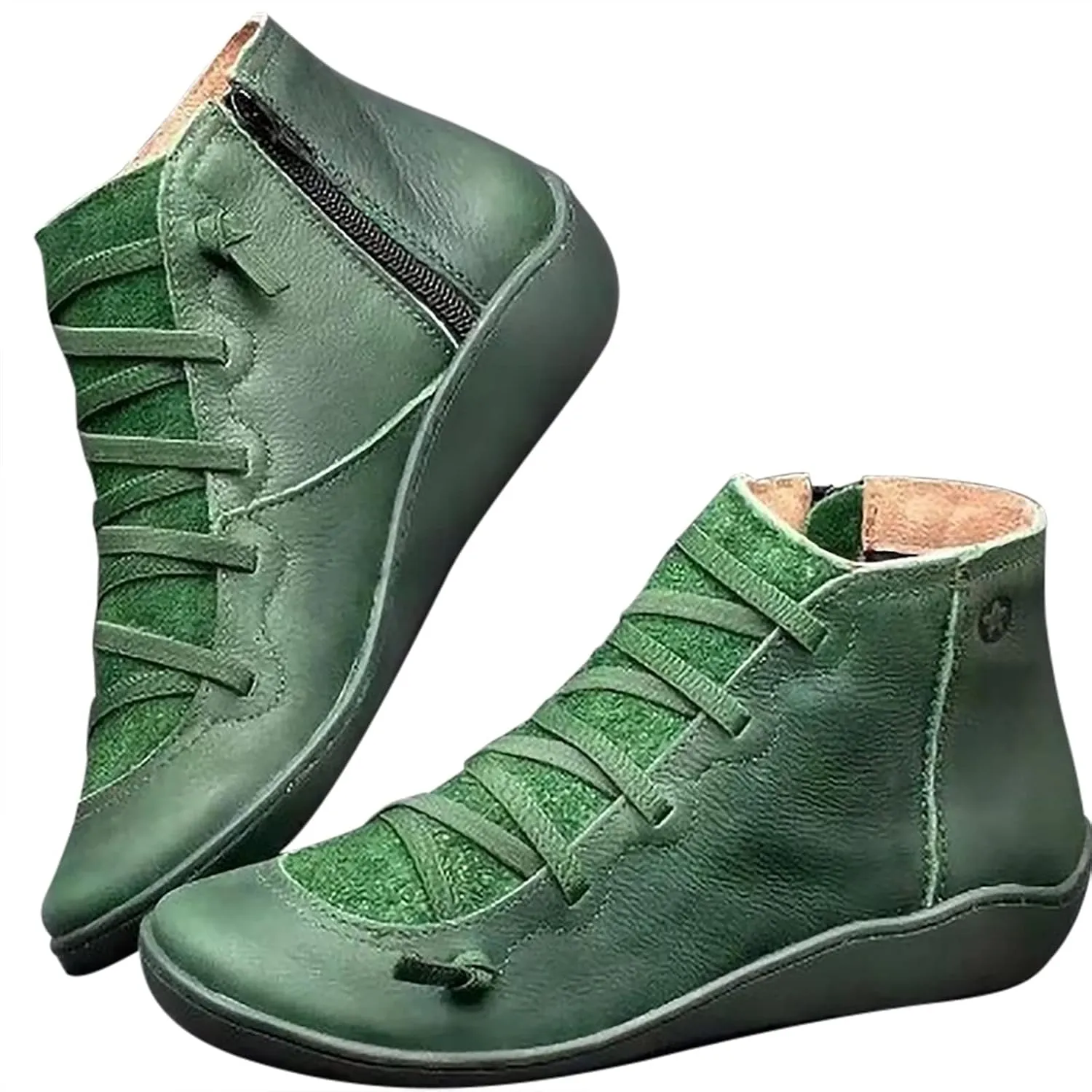 Ctreela Arch Supports Shoes Outdoor Hiking Lace up Ankle Boots Comfort Flat Heel Walking Booties Orthopedic Shoes for Women
