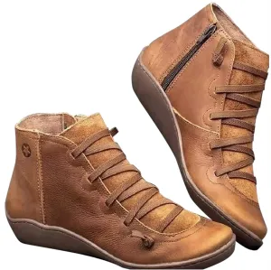 Ctreela Arch Supports Shoes Outdoor Hiking Lace up Ankle Boots Comfort Flat Heel Walking Booties Orthopedic Shoes for Women