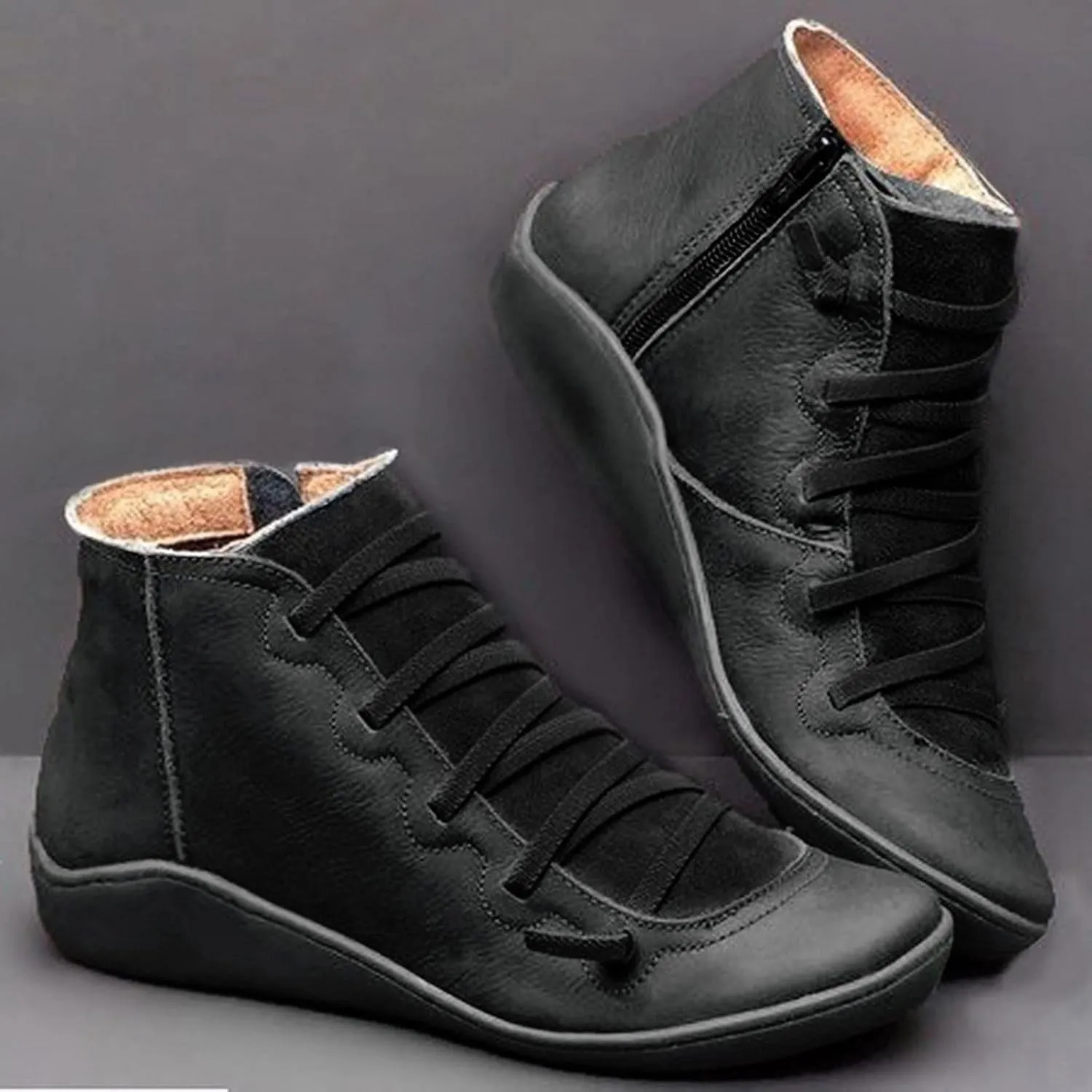 Ctreela Arch Supports Shoes Outdoor Hiking Lace up Ankle Boots Comfort Flat Heel Walking Booties Orthopedic Shoes for Women