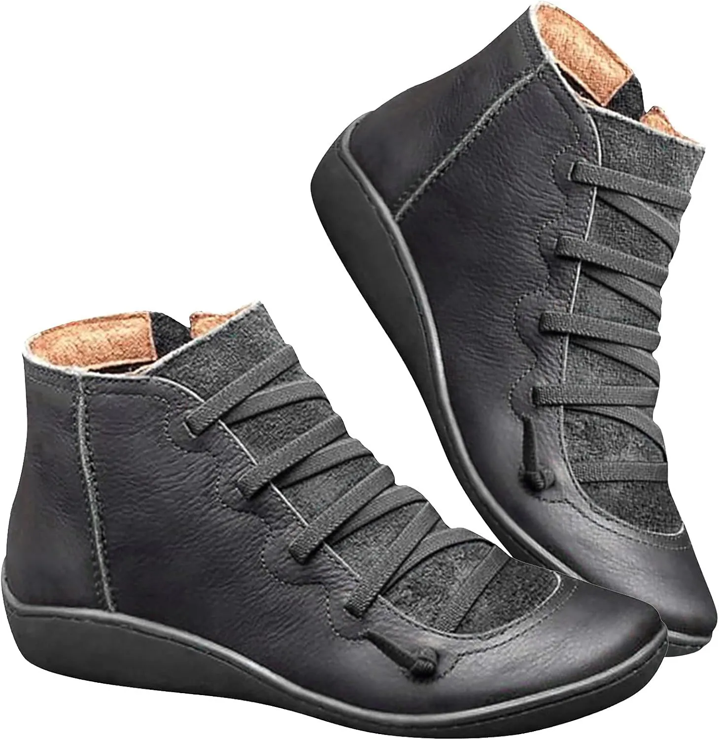 Ctreela Arch Supports Shoes Outdoor Hiking Lace up Ankle Boots Comfort Flat Heel Walking Booties Orthopedic Shoes for Women