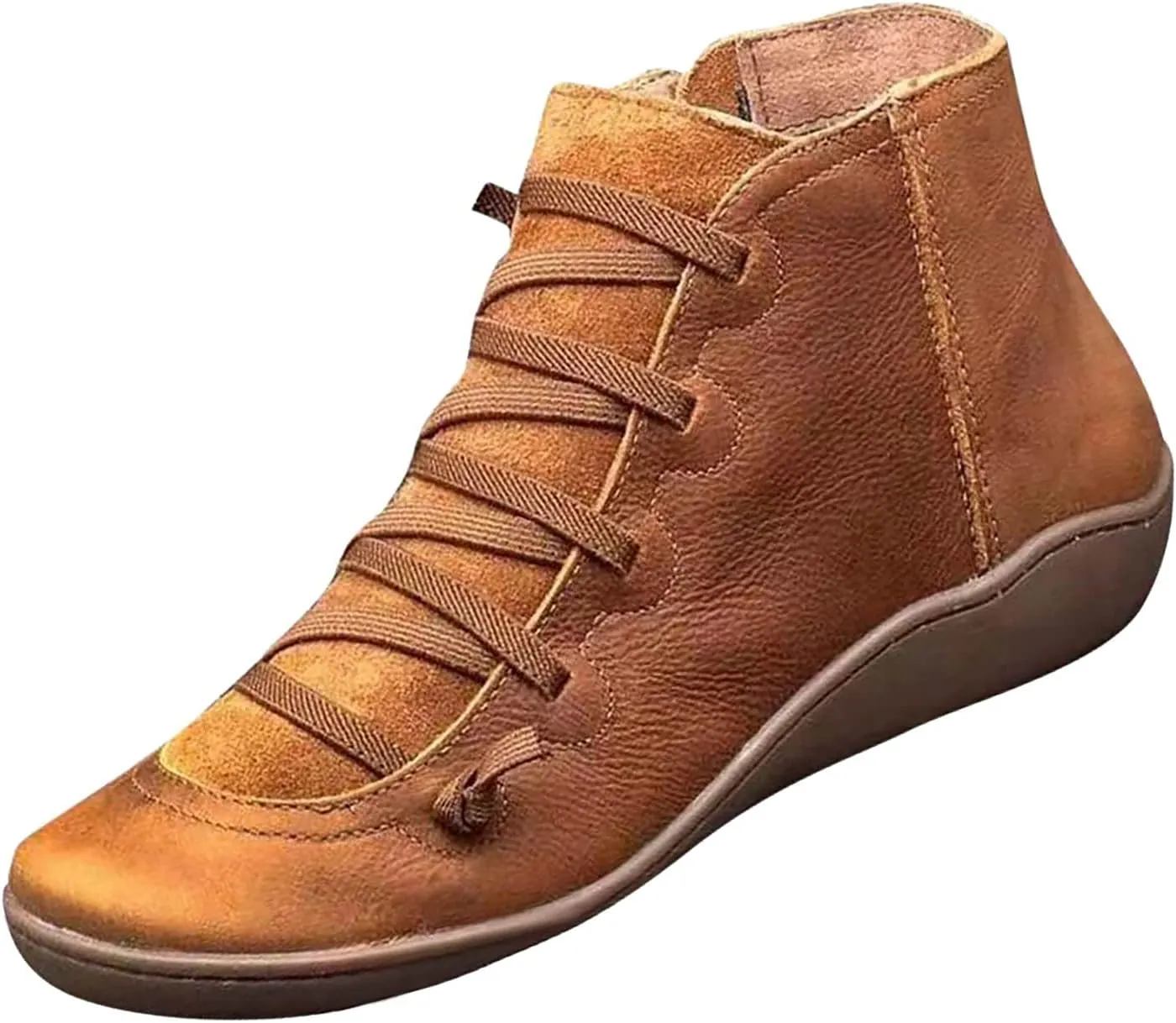 Ctreela Arch Supports Shoes Outdoor Hiking Lace up Ankle Boots Comfort Flat Heel Walking Booties Orthopedic Shoes for Women