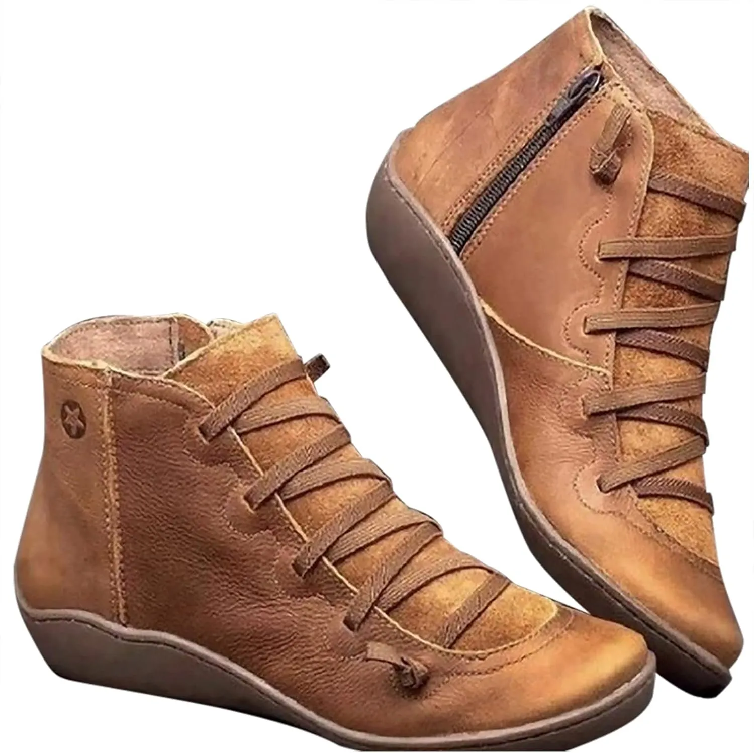 Ctreela Arch Supports Shoes Outdoor Hiking Lace up Ankle Boots Comfort Flat Heel Walking Booties Orthopedic Shoes for Women