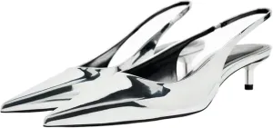 DREAMCIA Slingback Kitten Heels for Women Pointed Toe Pumps Metallic Slingback Heels