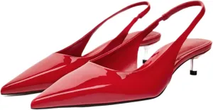 DREAMCIA Slingback Kitten Heels for Women Pointed Toe Pumps Metallic Slingback Heels