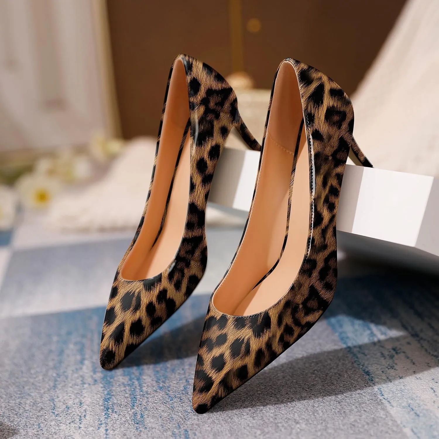 Eldof Womens Kitten Heel Pumps Pointy Toe Heels 6.5cm Mid-HeelPumps Office Classic Heels