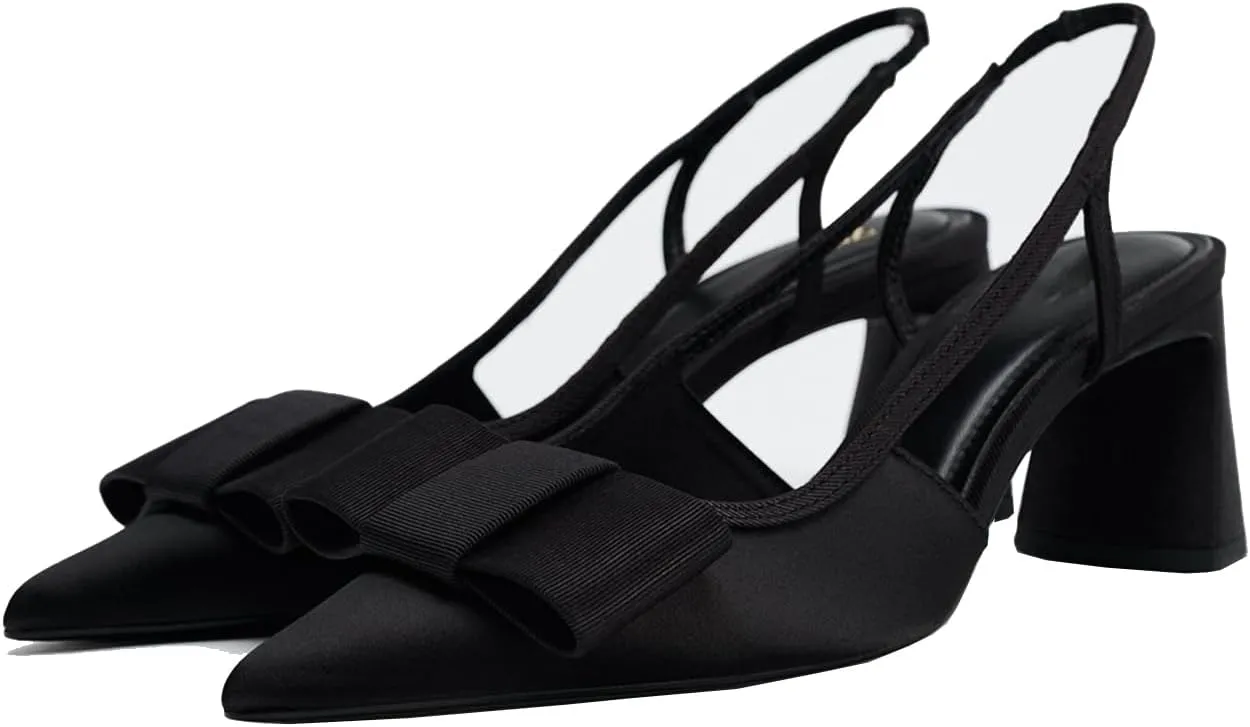 Elegant Womens Chunky Heel Bow Slingback Mary Janes