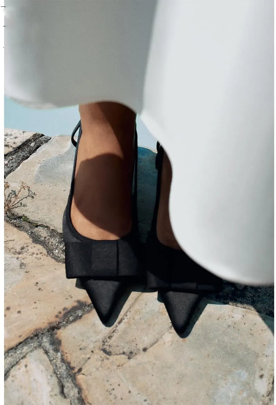 Elegant Womens Chunky Heel Bow Slingback Mary Janes