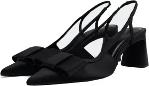 Elegant Womens Chunky Heel Bow Slingback Mary Janes