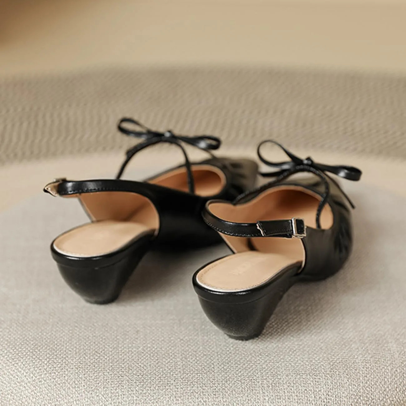 Elegant Womens Chunky Heel Bow Slingback Pumps
