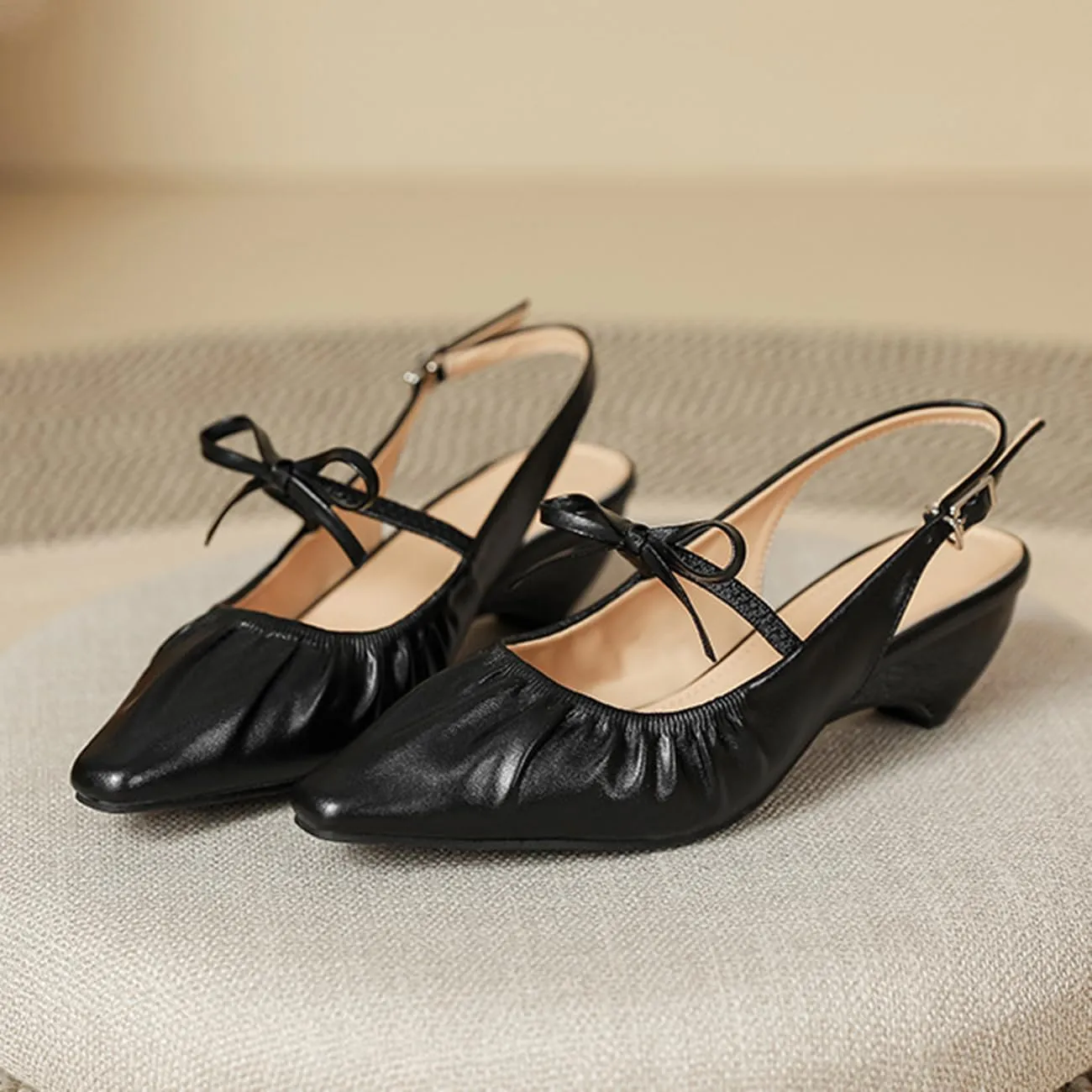Elegant Womens Chunky Heel Bow Slingback Pumps