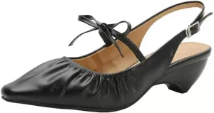 Elegant Womens Chunky Heel Bow Slingback Pumps