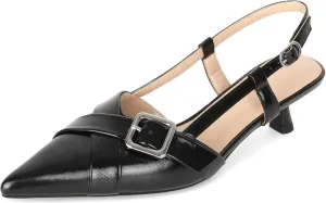 Esvowido Women Slingback Kitten Heels Pointed Toe Low Heel Pumps Adjustable Buckle Straps for Work Party Casual Outfit