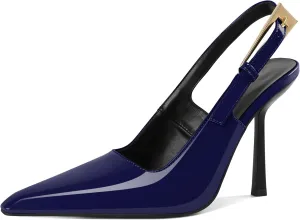 Esvowido Women's Slingback High Heel Pumps Square Pointed Toe Comfort Heels for Women 4" Stiletto Dress Shoes Slip On High Heel Pumps Shoes