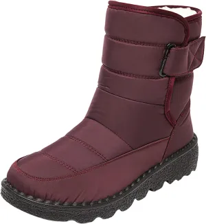 Fleece Lined Thick Mid-Calf Snow Boot for Women Outdoor Hiking Waterproof Cotton Chunky Heel Flat Boot with Buckle
