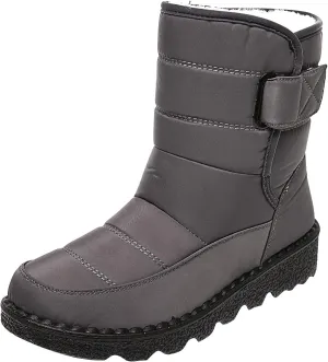 Fleece Lined Thick Mid-Calf Snow Boot for Women Outdoor Hiking Waterproof Cotton Chunky Heel Flat Boot with Buckle