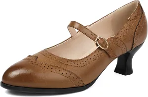 Gicoiz Low Kitten Heels Mary Jane Womens Classic Brogue Shoes