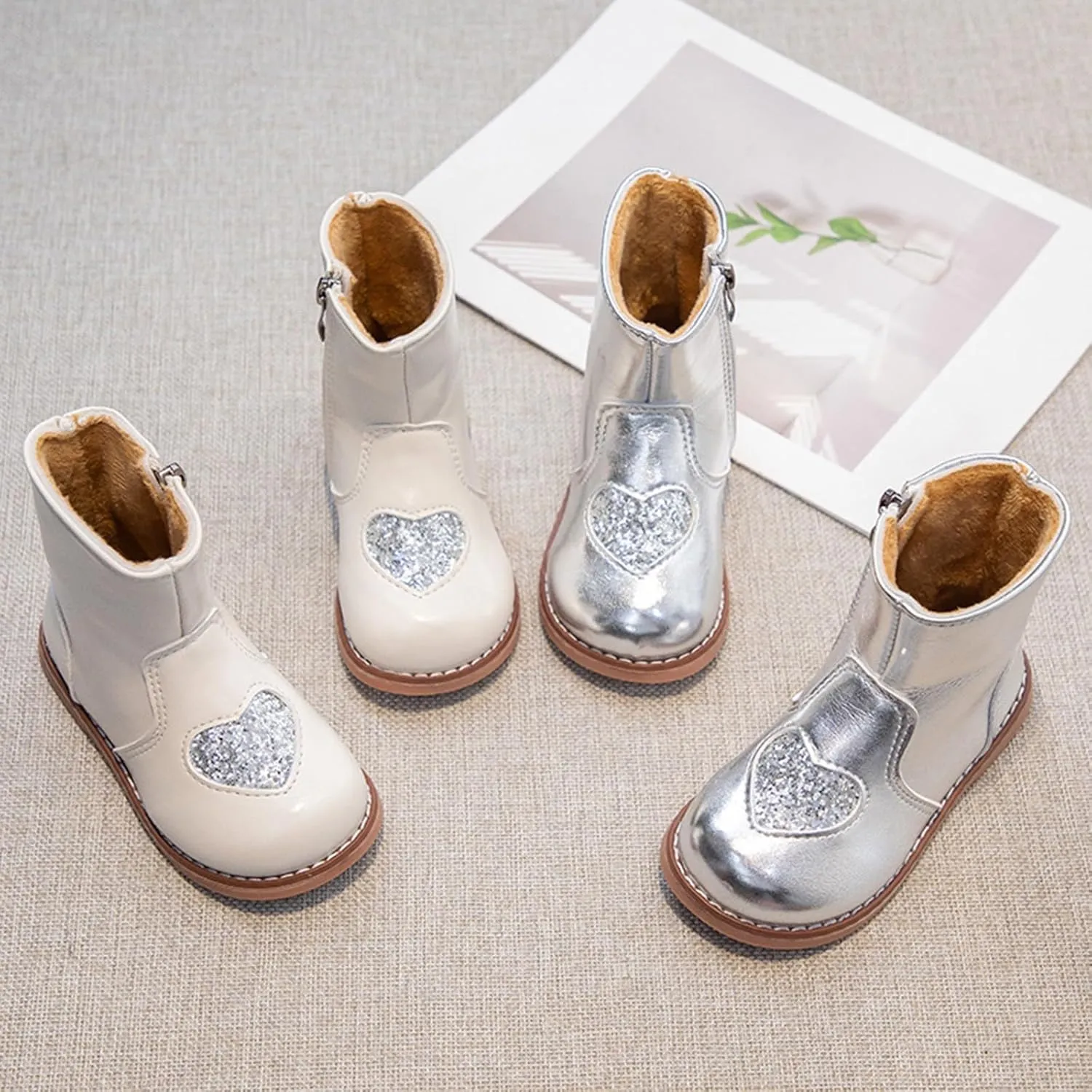 Girls Ankle Boots Girls Spring Autumn Winter Love Children's Ankle Boots Little Girls Side Zipper Outdoor Hiking Shoes