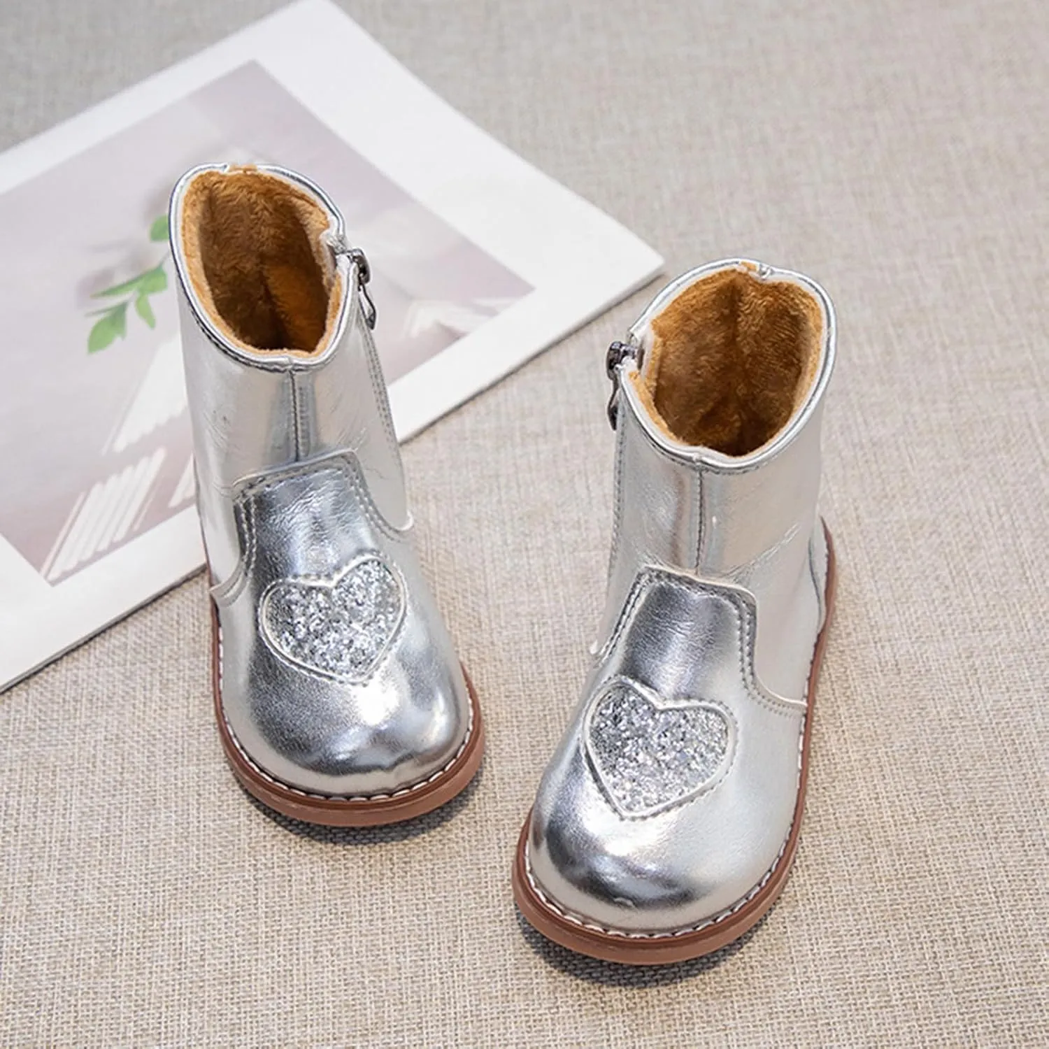 Girls Ankle Boots Girls Spring Autumn Winter Love Children's Ankle Boots Little Girls Side Zipper Outdoor Hiking Shoes